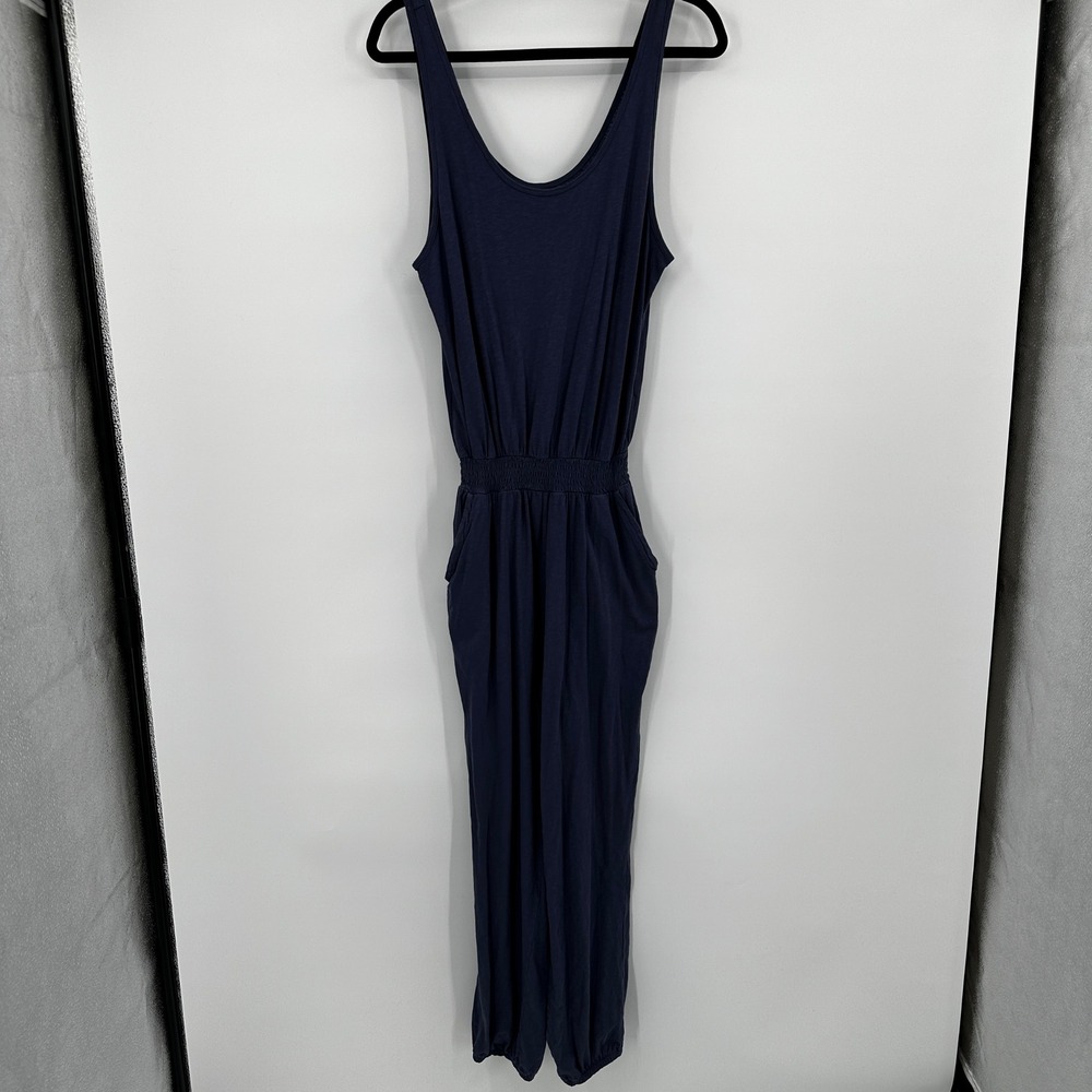 Aerie Navy Blue Cotton Sleeveless Smocked Waist Jogger Jumpsuit Small‎ RN54485